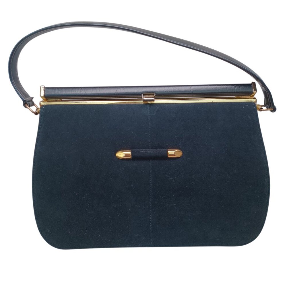 Naturalizer Handbag Vintage Black Faux Suede Leather Kiss Lock Purse